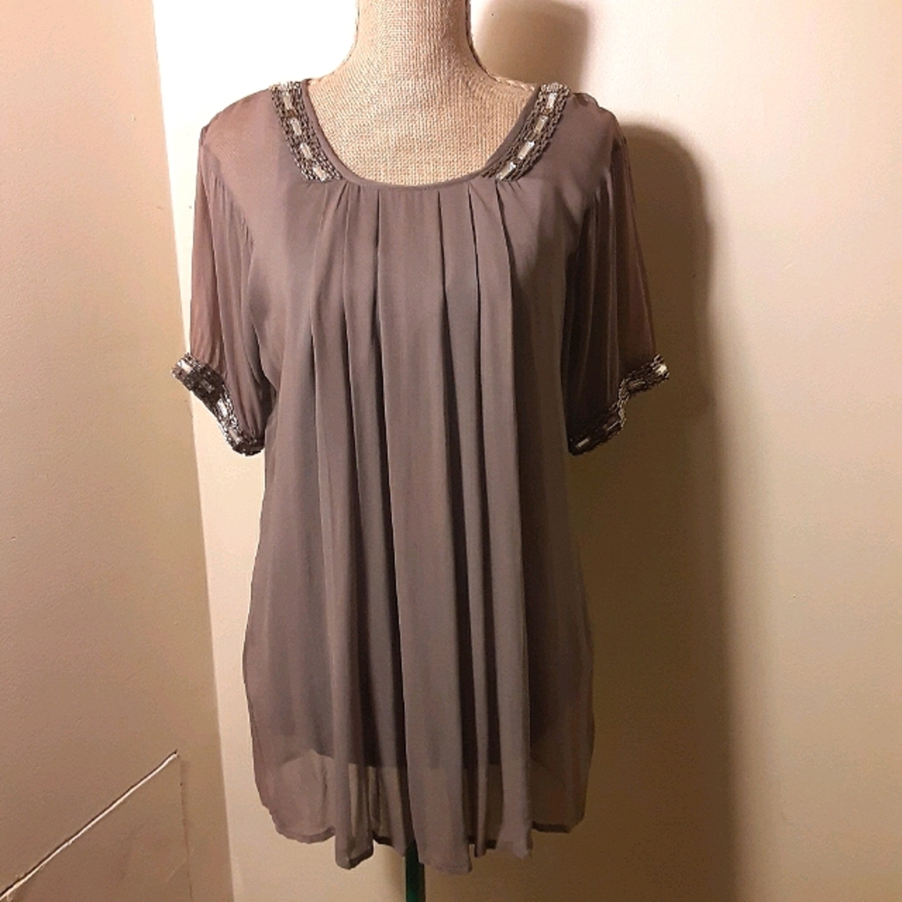 NWT Image of Me beaded front chiffon blouse small